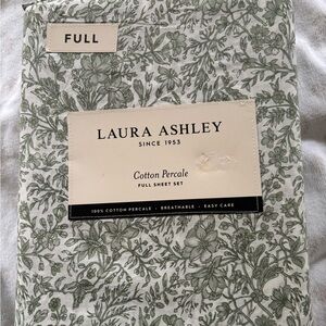 Laura Ashley Cotton Percale Sheet Set with Green Floral Design